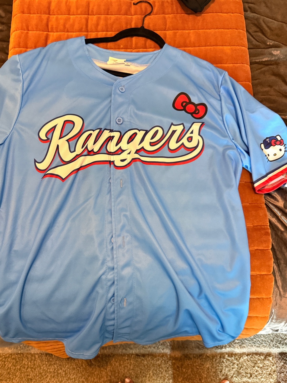 Sanrio Light Blue Rangers Baseball Jersey with Red Accents